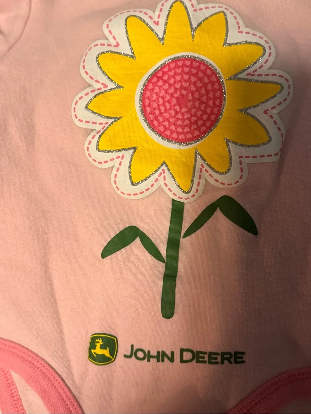 John Deere Pink Sunflower Applique Baby Bodysuit